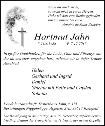 Traueranzeige von Hartmut Jahn von Neue Westfälische
