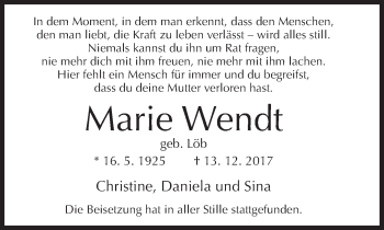 Traueranzeige von Marie Wendt von Neue Westfälische