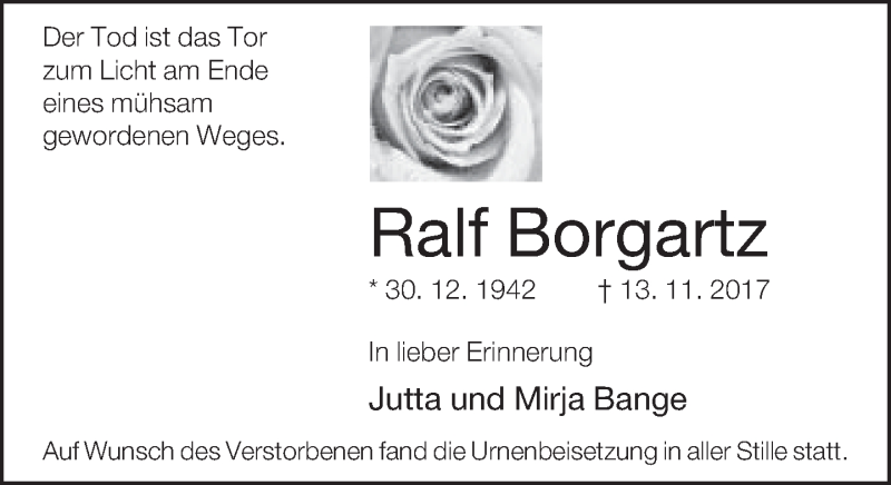  Traueranzeige für Ralf Borgartz vom 09.12.2017 aus Neue Westfälische
