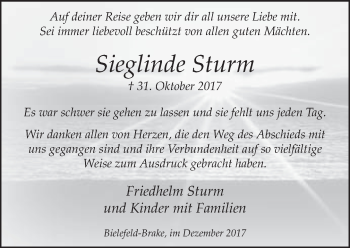 Traueranzeige von Sieglinde Sturm von Neue Westfälische