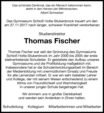 Traueranzeige von Thomas Fischer von Neue Westfälische