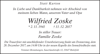 Traueranzeige von Wilfried Zoske von Neue Westfälische