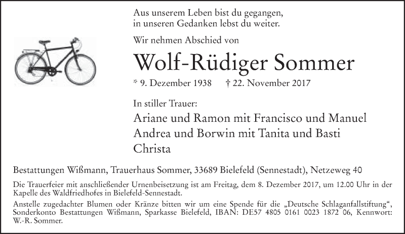  Traueranzeige für Wolf-Rüdiger Sommer vom 02.12.2017 aus Neue Westfälische
