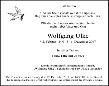 Traueranzeige von Wolfgang Ulke von Neue Westfälische