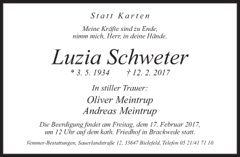 Traueranzeige von Luzia Schweter von Neue Westfälische