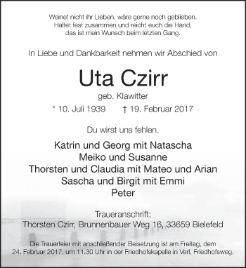 Traueranzeige von Uta Czirr von Neue Westfälische