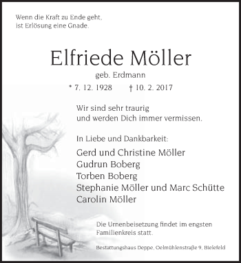 Traueranzeige von Elfriede Möller von Neue Westfälische