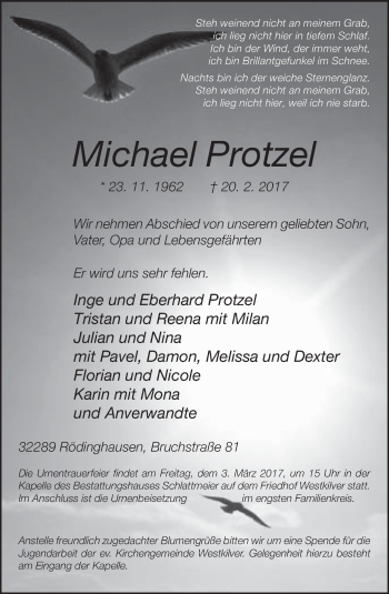 Traueranzeige von Michael Protz von Neue Westfälische