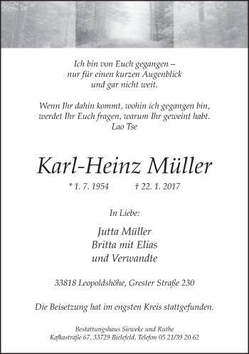 Traueranzeige von Karl-Heinz Müller von Neue Westfälische