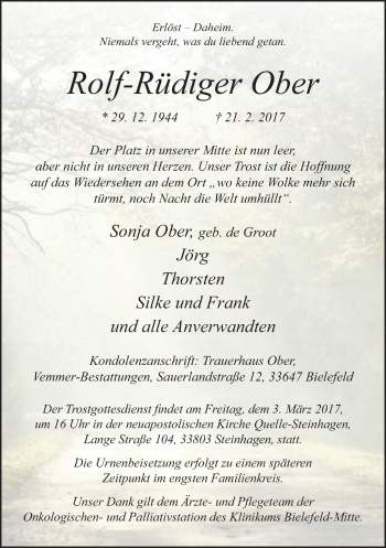 Traueranzeige von Rolf-Rüdiger Ober von Neue Westfälische