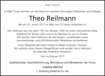 Traueranzeige von Theo Reilmann von Neue Westfälische