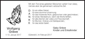 Traueranzeige von Wolfgang Gräwe von Neue Westfälische