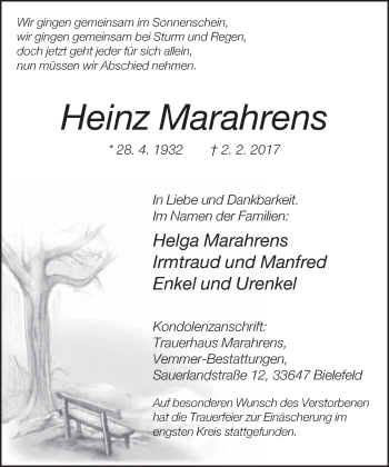 Traueranzeige von Heinz Marahrens von Neue Westfälische