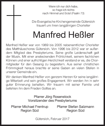 Traueranzeige von Manfred Heßler von Neue Westfälische