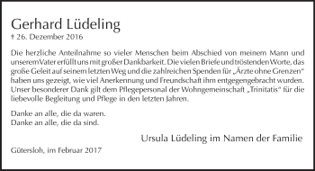 Traueranzeige von Gerhard Lüdeling von Neue Westfälische
