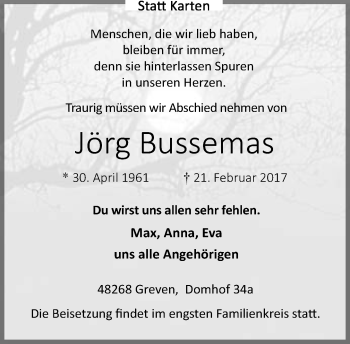 Traueranzeige von Jörg Bussemas von Neue Westfälische