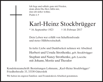 Traueranzeige von Karl-Heinz Stockbrügger von Neue Westfälische