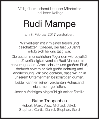 Traueranzeige von Rudi Mampe von Neue Westfälische