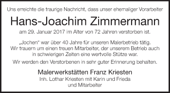 Traueranzeige von Hans-Joachim Zimmermann von Neue Westfälische