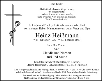 Traueranzeige von Heinz Heißmann von Neue Westfälische