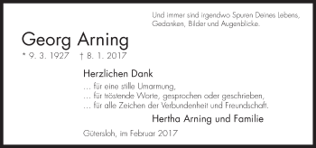Traueranzeige von Georg Arning von Neue Westfälische