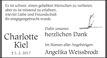 Traueranzeige von Charlotte Kiel von Neue Westfälische