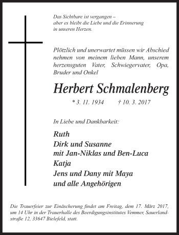 Traueranzeige von Herbert Schmalenberg von Neue Westfälische