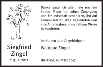 Traueranzeige von Siegfried Zingel von Neue Westfälische