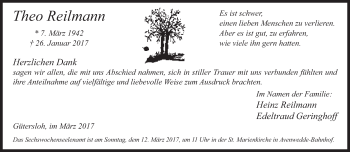 Traueranzeige von Theo Reilmann von Neue Westfälische