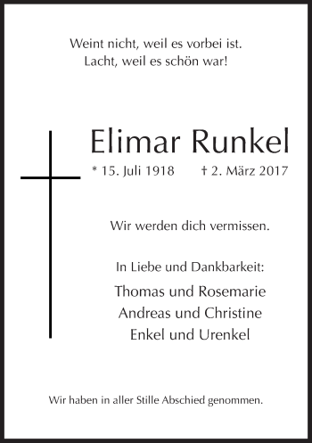 Traueranzeige von Elimar Runkel von Neue Westfälische