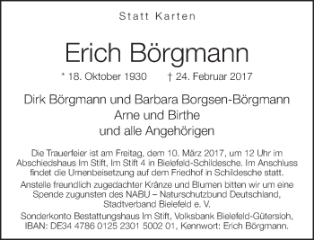 Traueranzeige von Erich Börgmann von Neue Westfälische