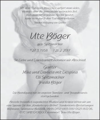 Traueranzeige von Ute Böger von Neue Westfälische