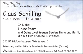 Traueranzeige von Claus Schilling von Neue Westfälische