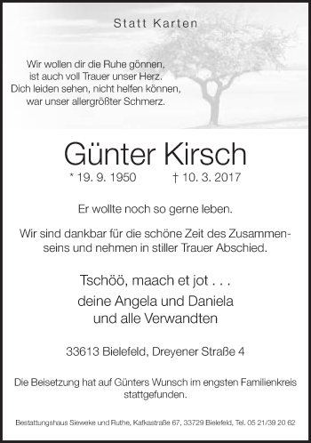 Traueranzeige von Günter Kirsch von Neue Westfälische