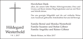 Traueranzeige von Hildegard Westerhold von Neue Westfälische