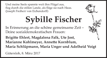 Traueranzeige von Sybille Fischer von Neue Westfälische