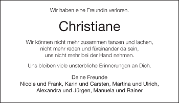 Traueranzeige von Christiane Henkenjohann von Neue Westfälische