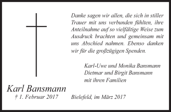 Traueranzeige von Karl Bansmann von Neue Westfälische