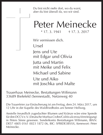Traueranzeige von Peter Meinecke von Neue Westfälische