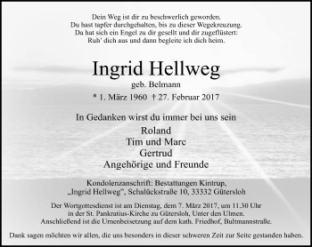 Traueranzeige von Ingrid Hellweg von Neue Westfälische