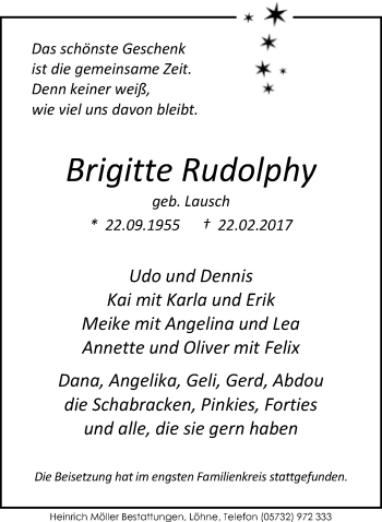 Traueranzeige von Brigitte Rudolphy von Neue Westfälische