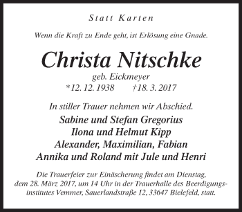 Traueranzeige von Christa Nitschke von Neue Westfälische