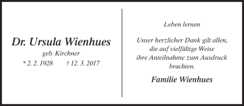 Traueranzeige von Ursula Wienhues von Neue Westfälische