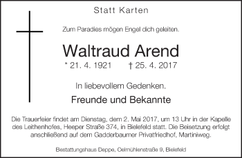 Traueranzeige von Waltraud Arend von Neue Westfälische