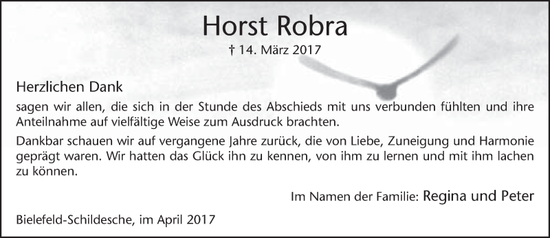 Traueranzeige für Horst Robra vom 22.04.2017 aus Neue Westfälische