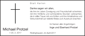 Traueranzeige von Michael Protzel von Neue Westfälische
