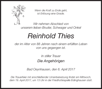 Traueranzeige von Reinhold Thies von Neue Westfälische
