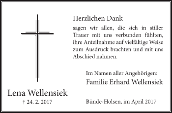 Traueranzeige von Lena Wellensiek von Neue Westfälische