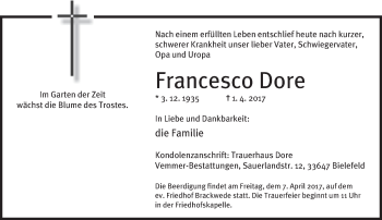 Traueranzeige von Francesco Dore von Neue Westfälische