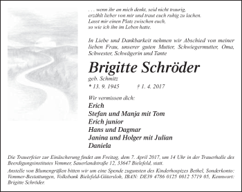 Traueranzeige von Brigitte Schröder von Neue Westfälische